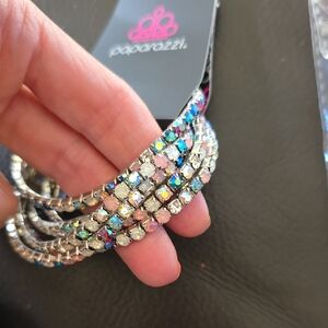 Paparazzi Iridescent Crystal Multi-Row Wrap Bracelet - Silver